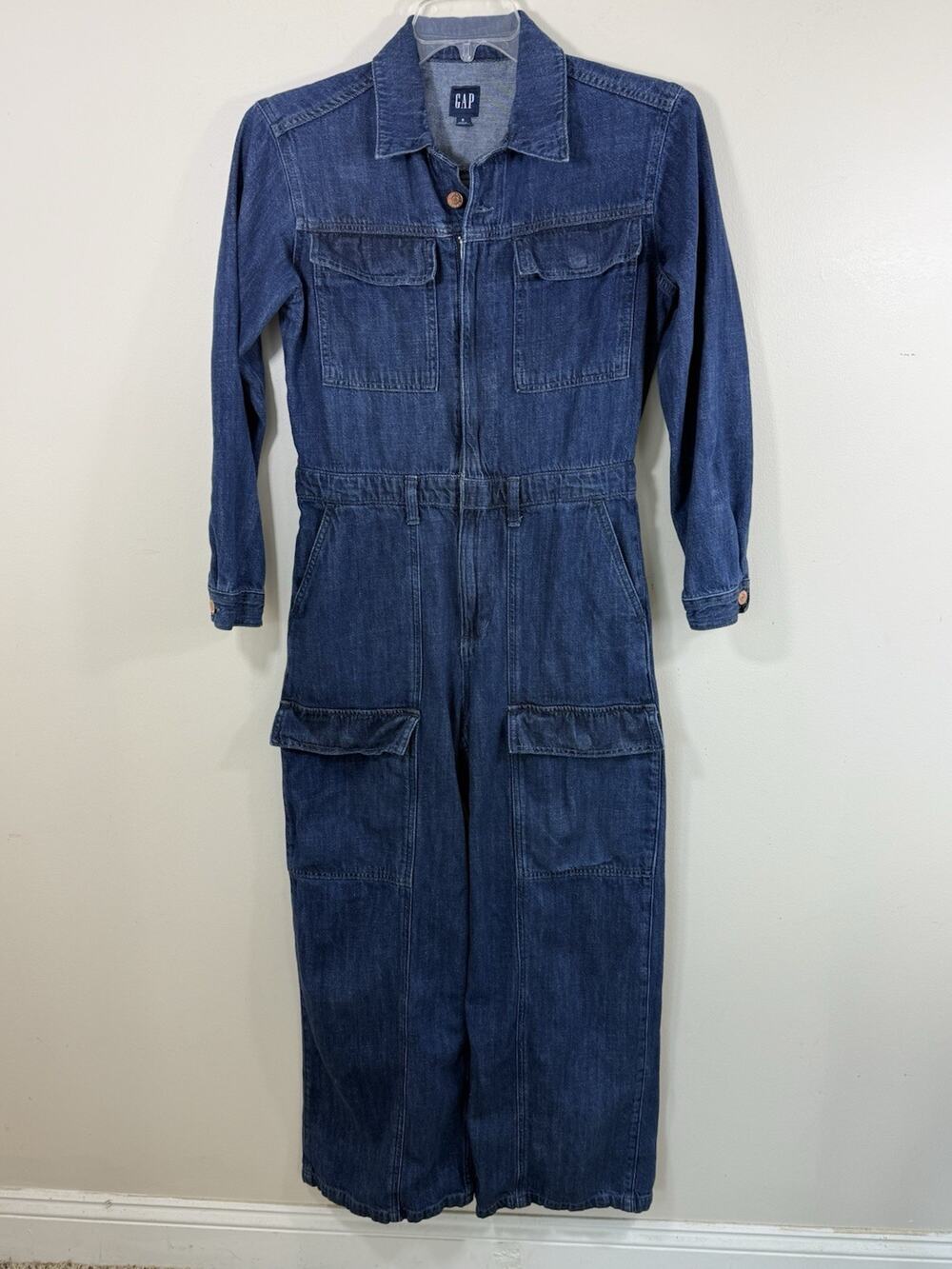 GAP Denim Jumpsuit Womens Size 6 Dark Blue Wide Leg Utility Workwear Minimalist